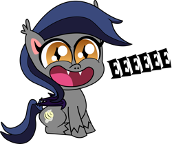 Size: 2745x2291 | Tagged: safe, artist:batponyecho, oc, oc only, oc:echo, species:bat pony, species:pony, g4, my little pony:pony life, bat pony oc, bat wings, cute, cutie mark, eeee, fangs, female, mare, open mouth, simple background, sitting, smiling, solo, tail, transparent background, wide eyes, wings