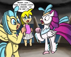 Size: 1280x1024 | Tagged: safe, artist:saburodaimando, character:princess skystar, character:queen novo, oc, oc:wanda young, species:hippogriff, species:human, g4, my little pony: the movie (2017), clothing, crying, featureless crotch, female, human coloration, sad, swimsuit