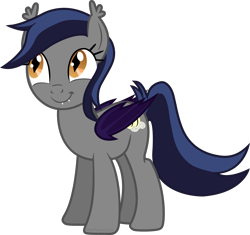 Size: 2200x2070 | Tagged: safe, artist:batponyecho, oc, oc only, oc:echo, species:bat pony, species:pony, g4, bat pony oc, bat wings, cutie mark, digital art, fangs, female, happy, looking up, mare, oh you, pleased, simple background, smiling, solo, tail, transparent background, vector, wings
