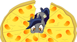 Size: 2200x1200 | Tagged: safe, artist:batponyecho, oc, oc only, oc:echo, species:bat pony, species:pony, g4, bat pony oc, bat wings, cutie mark, eating, female, food, happy, mango, mango pizza, mare, nom, pizza, pure unfiltered evil, simple background, solo, tail, that batpony sure does love mangoes, transparent background, vector, wings