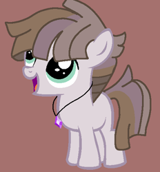 Size: 499x538 | Tagged: safe, artist:circuspaparazzi5678, base used, oc, oc:obsidian dust, parent:maud pie, parent:mudbriar, parents:maudbriar, species:earth pony, species:pony, g4, blank flank, brown background, colt, jewelry, male, necklace, offspring, simple background, solo