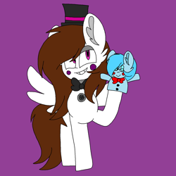 Size: 1378x1378 | Tagged: safe, artist:circuspaparazzi5678, oc, oc:panda flare, oc:sadness, species:earth pony, species:pegasus, species:pony, g4, bow tie, clothing, five nights at freddy's sister location, five nights at panda flare's: panda location, glasses, hat, solo, top hat