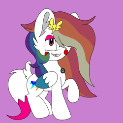 Size: 1378x1378 | Tagged: safe, artist:circuspaparazzi5678, oc, oc:lightning blitz, species:pegasus, species:pony, g4, five nights at freddy's sister location, five nights at panda flare's: panda location, fox tail, hairclip, makeup, multicolored hair, rainbow hair, solo