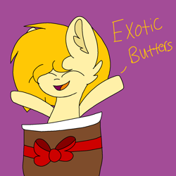 Size: 1378x1378 | Tagged: safe, artist:circuspaparazzi5678, oc, oc:exotic butters, species:earth pony, species:pony, g4, basket, bow, five nights at panda flare's: panda location, happy, solo