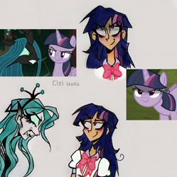 Size: 2132x2139 | Tagged: safe, artist:citi, screencap, character:mean twilight sparkle, character:queen chrysalis, character:twilight sparkle, species:human, episode:the mean 6, g4, my little pony: friendship is magic, clone, grin, humanized, scene interpretation, screencap reference, smiling, you need me