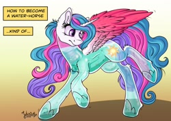 Size: 1600x1132 | Tagged: safe, artist:julunis14, character:princess celestia, species:alicorn, species:pony, g4, alternate hairstyle, digital art, shocked, simple background, toy interpretation, transformation, transparent, two toned wings, waterhorse, wings