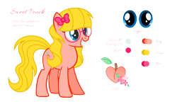 Size: 2500x1469 | Tagged: safe, artist:darbypop1, oc, oc only, oc:sweet peach, species:earth pony, species:pony, g4, female, glasses, mare, simple background, solo, transparent background
