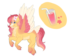 Size: 2000x1500 | Tagged: safe, artist:uunicornicc, oc, oc:strawberry sunrise, species:pony, g4, colored wings, female, flower, flower in hair, mare, multicolored wings, simple background, solo, tail feathers, white background, wings
