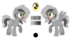 Size: 2500x1400 | Tagged: safe, artist:ponkus, oc, oc only, oc:greyscale, species:pegasus, species:pony, g4, collar, happy, reference sheet, shock collar, simple background, solo, transparent background