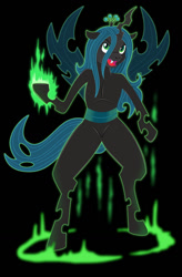 Size: 838x1280 | Tagged: safe, artist:wangkingfun, character:queen chrysalis, species:changeling, species:pony, g4, changeling queen, female, horn, mare, open mouth, semi-anthro, simple background, solo, transparent background