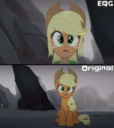 Size: 3120x3510 | Tagged: safe, artist:aryatheeditor, screencap, character:applejack, species:earth pony, species:pony, g4, my little pony: the movie (2017), my little pony:equestria girls, applejack's hat, clothing, cowboy hat, cute, digital art, equestria girls interpretation, female, geode of super strength, hat, human and pony, jackabetes, looking at you, magical geodes, mare, movie, movie accurate, movie reference, outfit, scene interpretation, screencap reference, shirt, shocked, shocked expression
