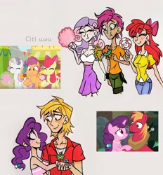 Size: 2472x2662 | Tagged: safe, artist:citi, screencap, character:apple bloom, character:big mcintosh, character:scootaloo, character:sugar belle, character:sweetie belle, species:human, species:pegasus, species:pony, ship:sugarmac, episode:growing up is hard to do, episode:the big mac question, g4, my little pony: friendship is magic, breasts, busty sweetie belle, candy, caramel apple (food), cotton candy, cutie mark accessory, cutie mark crusaders, ear piercing, earring, eating, female, food, freckles, humanized, jewelry, lollipop, looking at each other, male, older, older apple bloom, older cmc, older scootaloo, older sweetie belle, piercing, ring, scene interpretation, screencap reference, shipping, straight