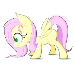 Size: 1440x1440 | Tagged: safe, artist:fajnyziomal, character:fluttershy, species:pegasus, species:pony, g4, cheek fluff, female, missing cutie mark, simple background, solo, white background
