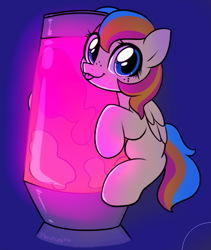 Size: 612x724 | Tagged: safe, artist:moozua, oc, oc:golden gates, species:pegasus, species:pony, g4, lava lamp, looking at you, silly, simple background, solo, tongue out