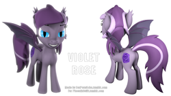 Size: 1280x720 | Tagged: safe, artist:batponyecho, oc, oc only, oc:violet rose, species:bat pony, species:pony, g4, 3d, angry, bat pony oc, bat wings, butt, cutie mark, female, looking at you, mare, mouth hold, plot, simple background, solo, source filmmaker, spread wings, tail, unamused, white background, wings