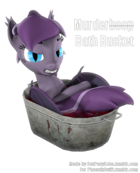 Size: 646x800 | Tagged: safe, artist:batponyecho, oc, oc only, oc:violet rose, species:bat pony, species:pony, g4, 3d, angry, bat pony oc, bat wings, bathtub, cutie mark, female, looking at you, mare, simple background, solo, source filmmaker, spread wings, tail, white background, wings