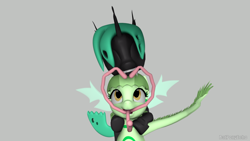 Size: 1280x720 | Tagged: safe, artist:batponyecho, oc, oc only, oc:mint chisel, oc:speculo, species:changeling, species:pony, g4, 3d, changeling oc, cutie mark, eyes closed, female, green changeling, holes, long tongue, love, mare, monster pony, original species, source filmmaker, tail, tatzlpony, tongue out, tongue play, wings