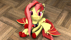 Size: 1280x720 | Tagged: safe, artist:batponyecho, oc, oc only, oc:ruby blossom, oc:ruby splash, species:bat pony, species:pony, g4, 3d, bat pony oc, bat wings, behaving like a cat, collar, female, hooves, looking at you, mare, meme, polite cat, sitting, solo, source filmmaker, spread wings, wings