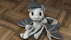 Size: 1280x720 | Tagged: safe, artist:batponyecho, oc, oc only, oc:eventide blossom, species:bat pony, species:pony, g4, 3d, bat pony oc, bat wings, behaving like a cat, female, looking at you, mare, meme, polite cat, sitting, solo, source filmmaker, spread wings, wings