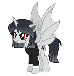 Size: 729x749 | Tagged: safe, artist:darbypop1, oc, oc:friday the 13th, species:alicorn, species:bat pony, species:pony, g4, bat pony alicorn, bat wings, female, horn, mare, race swap, simple background, solo, transparent background, wings