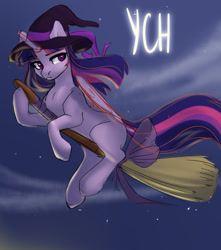 Size: 1500x1700 | Tagged: safe, artist:nika-rain, character:twilight sparkle, character:twilight sparkle (alicorn), species:alicorn, species:pony, g4, clothing, commission, cute, female, hat, night, solo, witch, witch costume, witch hat, ych example, ych sketch, your character here