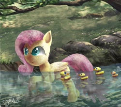 Size: 1619x1431 | Tagged: safe, artist:owlvortex, character:fluttershy, duckling, swimming