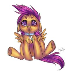 Size: 588x573 | Tagged: safe, artist:trojan-pony, character:scootaloo, species:pegasus, species:pony, collar, cutie mark collar, frog (hoof), simple background, sitting, transparent background, underhoof