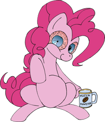 Size: 2371x2764 | Tagged: safe, artist:dimvitrarius, artist:varmus, character:pinkie pie, bloodshot eyes, coffee, female, pinkie found the coffee, solo, xk-class end-of-the-world scenario
