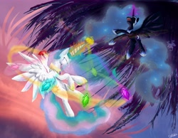 Size: 5778x4483 | Tagged: safe, artist:owlvortex, character:nightmare moon, character:princess celestia, character:princess luna, episode:princess twilight sparkle, g4, my little pony: friendship is magic, absurd resolution, banishment, crying, elements of harmony, fight, magic
