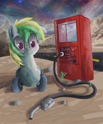 Size: 5072x6137 | Tagged: safe, artist:owlvortex, artist:php87, oc, oc only, oc:wheely bopper, absurd resolution, colored, gas pump, highway, implied insertion, original species, solo, wheelpone