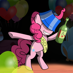 Size: 1000x1000 | Tagged: safe, artist:ponyecho, character:pinkie pie, female, lampshade, party, solo, wine