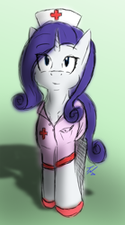 Size: 1000x1801 | Tagged: safe, artist:tunderi, character:rarity, species:pony, species:unicorn, clothing, female, mare, nurse, solo