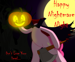 Size: 1200x1000 | Tagged: safe, artist:ponyecho, character:pinkie pie, species:pony, axe, bipedal, female, halloween, headless, headless horse, holiday, jack-o-lantern, nightmare night, pumpkin, show accurate, solo