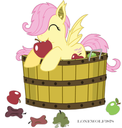 Size: 2500x2614 | Tagged: safe, artist:lonewolf3878, character:flutterbat, character:fluttershy, species:bat pony, species:pony, apple, cute, female, filly, race swap, shyabates, shyabetes, solo, weapons-grade cute