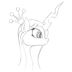 Size: 501x500 | Tagged: source needed, safe, artist:drakxs, character:queen chrysalis, species:changeling, changeling queen, crown, cute, cutealis, female, monochrome, sketch, solo