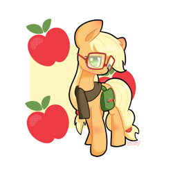 Size: 1280x1280 | Tagged: safe, artist:otterlore, character:applejack, adorkable, clothing, cute, dork, female, glasses, scarf, simple background, solo, white background