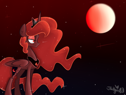 Size: 2000x1500 | Tagged: safe, artist:jankrys00, character:princess luna, astronomy, bedroom eyes, blood moon, female, moon, night, sky, smiling, solo