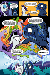 Size: 3000x4500 | Tagged: safe, artist:lovelyneckbeard, character:princess luna, character:rarity, angry, cake, camping trip, camping trip: comic, comic, fight, i can't believe it's not idw, missing accessory