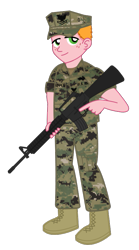 Size: 463x832 | Tagged: safe, artist:totallynotabronyfim, character:big mcintosh, my little pony:equestria girls, boots, camouflage, gun, left handed, m16, male, military, navy, rifle, soldier, solo, trigger discipline, weapon