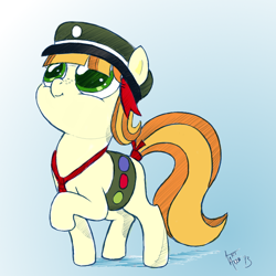 Size: 800x800 | Tagged: safe, artist:aa, artist:arcum42, character:tag-a-long, character:thin mint, ask a filly scout, blank flank, clothing, colored, female, filly, filly guides, hat, merit badge, ribbon, solo, tag-a-long, thin mint