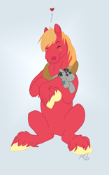 Size: 886x1424 | Tagged: safe, artist:carnivorouscaribou, character:big mcintosh, character:smarty pants, species:earth pony, species:pony, heart, hug, male, solo, stallion
