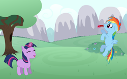 Size: 8000x4998 | Tagged: safe, artist:ragerer, artist:zutheskunk edits, character:rainbow dash, character:twilight sparkle, ship:twidash, absurd resolution, female, filly, filly rainbow dash, filly twilight sparkle, frisbee, lesbian, shipping, vector