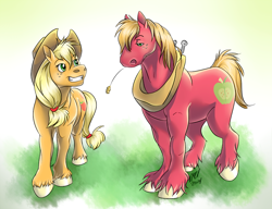 Size: 950x731 | Tagged: safe, artist:carnivorouscaribou, artist:moenkin, character:applejack, character:big mcintosh, species:earth pony, species:pony, brother and sister, female, male, siblings, stallion