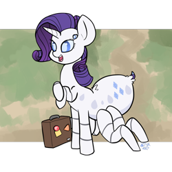 Size: 900x900 | Tagged: safe, artist:otterlore, character:rarity, cute, drider, female, luggage, luggage stickers, monster pony, original species, simple background, solo, species swap, spider, spiderpony, spiderponyrarity, suitcase, transparent background