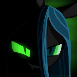 Size: 1000x1000 | Tagged: safe, artist:ponyecho, character:queen chrysalis, evil grin, female, glowing eyes, grin, show accurate, solo