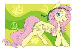 Size: 1600x1078 | Tagged: safe, artist:estrill, character:fluttershy, female, hippieshy, solo