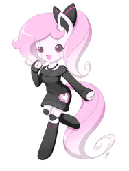 Size: 750x1000 | Tagged: safe, artist:jdan-s, oc, oc only, oc:cyberia heart, species:anthro, ambiguous facial structure, bow, clothing, original species, ponytail, robot, socks, solo, sweater