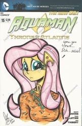 Size: 1024x1582 | Tagged: safe, artist:ponygoddess, character:fluttershy, my little pony:equestria girls, aquaman, cover, crossover, crying, dc comics, female, new 52, solo