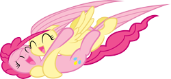 Size: 4500x2062 | Tagged: safe, artist:misterdavey, character:fluttershy, character:pinkie pie, ship:flutterpie, absurd resolution, easter egg, female, glomp, grimdark source, lesbian, out of context, shipping, simple background, smile hd, this will end in tears and/or death, transparent background, vector