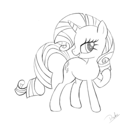 Size: 750x750 | Tagged: safe, artist:drakxs, character:rarity, bedroom eyes, eyelashes, grin, monochrome, sketch